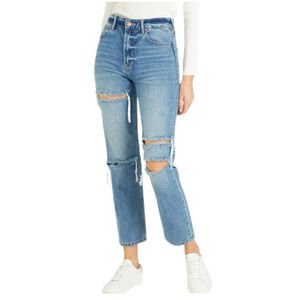 Dear John Denim Jodi Straight Leg 27 High Waist Cropped Jeans Distressed Womens